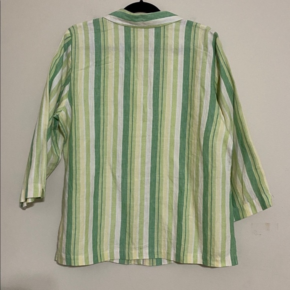 Coldwater Creek shirt blouse women 16 Green Leaf striped linen bundle of 2 fall - Picture 13 of 14